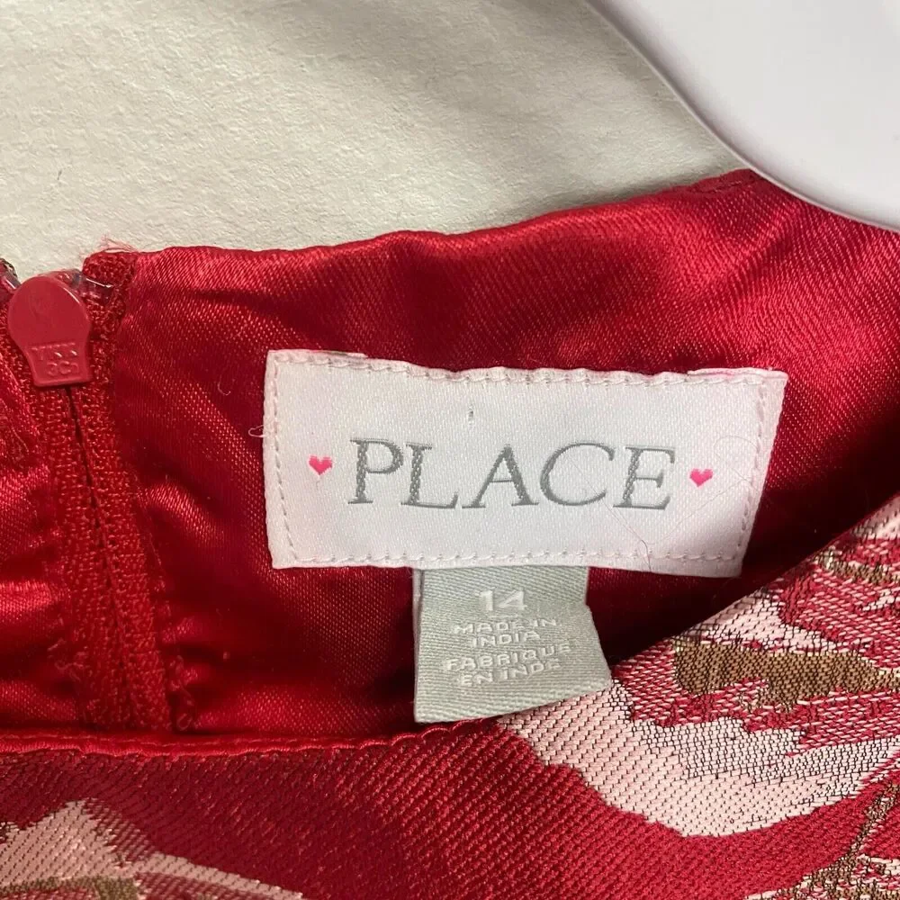 Childrens Place Girls Red Gold Rose Flower Pattern Dress‎ Size 14 Formal